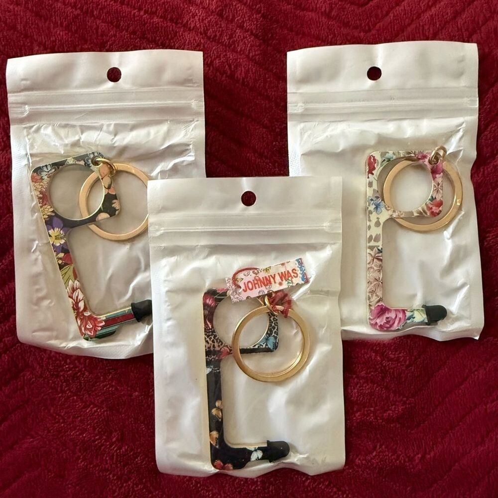 Johnny Was NWT x 3 Pieces Multicolor Floral No-Touch Keychain Tool